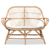 Jayden Modern Bohemian White Fabric Upholstered and Natural Brown Finished Rattan Loveseat