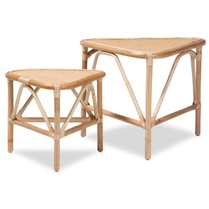 Jayden Modern Bohemian Natural Brown Finished Rattan 2-Piece End Table Set