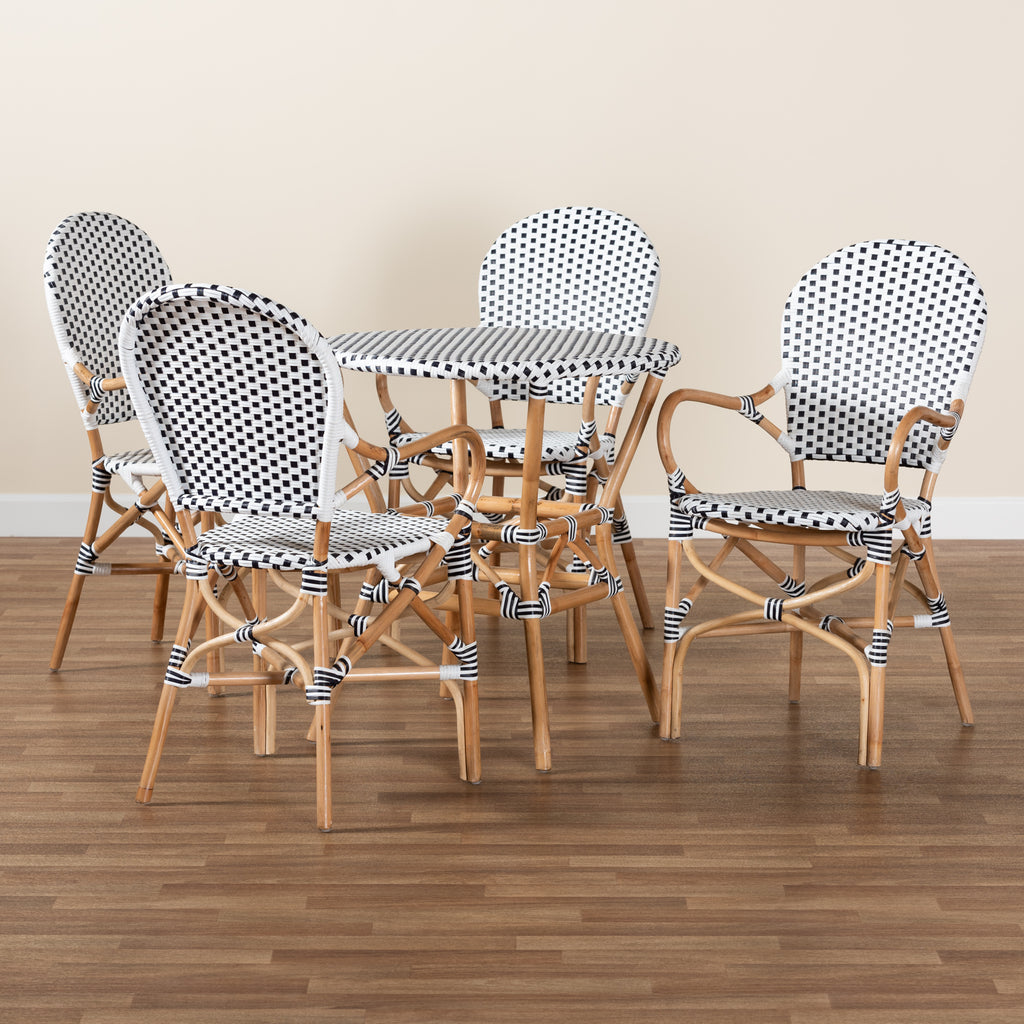 Baxton Studio Naila Classic French Black and White Plastic and Natural Brown Rattan 5-Piece Dining Set