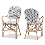 Naila Classic French Black and White Weaving and Natural Brown Rattan 2-Piece Dining Chair Set