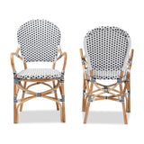 Baxton Studio Naila Classic French Black and White Weaving and Natural Brown Rattan 2-Piece Dining Chair Set