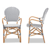 Baxton Studio Naila Classic French Black and White Weaving and Natural Brown Rattan 2-Piece Dining Chair Set