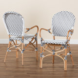 Baxton Studio Naila Classic French Black and White Weaving and Natural Brown Rattan 2-Piece Dining Chair Set