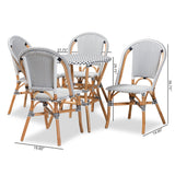 Baxton Studio Genica Classic French Black and White Waeving and Natural Brown Rattan 5-Piece Dining Chair Set