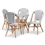 Genica Classic French Black and White Waeving and Natural Brown Rattan 5-Piece Dining Chair Set