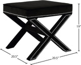 Nixon Velvet / Engineered Wood / Metal / Foam Contemporary Black Velvet Ottoman/Bench - 20.5" W x 20.5" D x 19" H