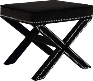 Nixon Velvet / Engineered Wood / Metal / Foam Contemporary Black Velvet Ottoman/Bench - 20.5" W x 20.5" D x 19" H