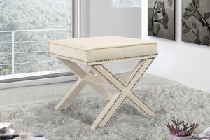 Nixon Velvet / Engineered Wood / Metal / Foam Contemporary Cream Velvet Ottoman/Bench - 20.5" W x 20.5" D x 19" H