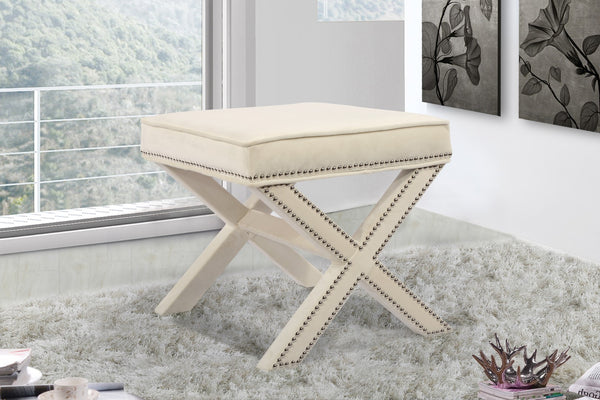 Nixon Velvet / Engineered Wood / Metal / Foam Contemporary Cream Velvet Ottoman/Bench - 20.5" W x 20.5" D x 19" H