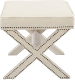 Nixon Velvet / Engineered Wood / Metal / Foam Contemporary Cream Velvet Ottoman/Bench - 20.5" W x 20.5" D x 19" H