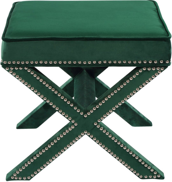 Nixon Velvet / Engineered Wood / Metal / Foam Contemporary Green Velvet Ottoman/Bench - 20.5" W x 20.5" D x 19" H