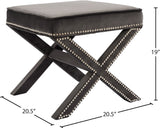 Nixon Velvet / Engineered Wood / Metal / Foam Contemporary Grey Velvet Ottoman/Bench - 20.5" W x 20.5" D x 19" H