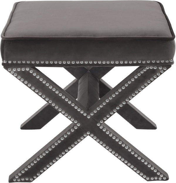 Nixon Velvet / Engineered Wood / Metal / Foam Contemporary Grey Velvet Ottoman/Bench - 20.5" W x 20.5" D x 19" H