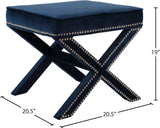 Nixon Velvet / Engineered Wood / Metal / Foam Contemporary Navy Velvet Ottoman/Bench - 20.5" W x 20.5" D x 19" H