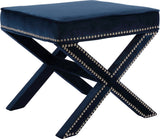 Nixon Velvet / Engineered Wood / Metal / Foam Contemporary Navy Velvet Ottoman/Bench - 20.5" W x 20.5" D x 19" H