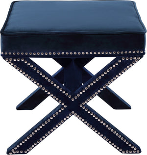 Nixon Velvet / Engineered Wood / Metal / Foam Contemporary Navy Velvet Ottoman/Bench - 20.5" W x 20.5" D x 19" H