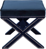 Nixon Velvet / Engineered Wood / Metal / Foam Contemporary Navy Velvet Ottoman/Bench - 20.5" W x 20.5" D x 19" H