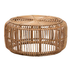 Aliane Modern Bohemian Natural Brown Antique Rattan Coffee Table