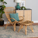 Baxton Studio Earvin Modern Bohemian Natural Brown Rattan 2-Piece Armchair and Footstool Set