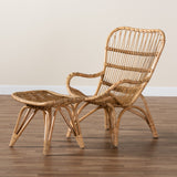 Baxton Studio Earvin Modern Bohemian Natural Brown Rattan 2-Piece Armchair and Footstool Set