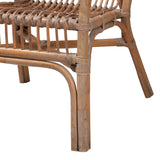 Lamaria Modern Bohmenian Natural Brown Antique Rattan 2-Piece Chair and Footstool Set
