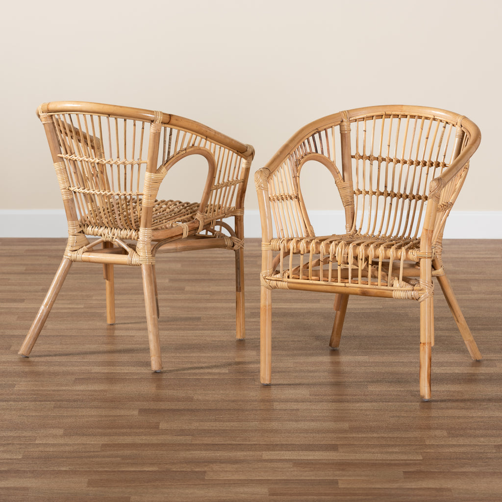 Baxton Studio Alleta Modern Bohemian Natural Brown Rattan 2-Piece Dining Chair Set