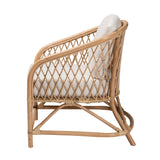 Baxton Studio Patsy Modern Bohemian White Fabric and Natural Brown Rattan Armchair