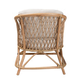 Baxton Studio Patsy Modern Bohemian White Fabric and Natural Brown Rattan Armchair