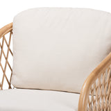 Baxton Studio Patsy Modern Bohemian White Fabric and Natural Brown Rattan Armchair