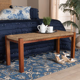 Baxton Studio Hermes Mid-Century Modern Transitional Natural Seagrass and Mahogany Wood Bench