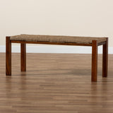 Baxton Studio Hermes Mid-Century Modern Transitional Natural Seagrass and Mahogany Wood Bench