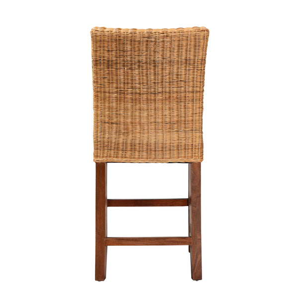 Baxton Studio Racquel Modern Bohemian Natural Rattan and Mahogany Wood Counter Stool