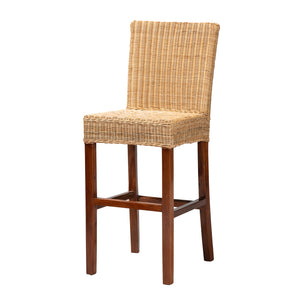 Baxton Studio Racquel Modern Bohemian Natural Rattan and Mahogany Wood Bar Stool