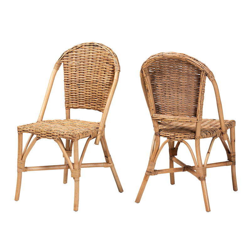 Neola Modern Bohemian Natural Rattan 2 Piece Dining Chair Set