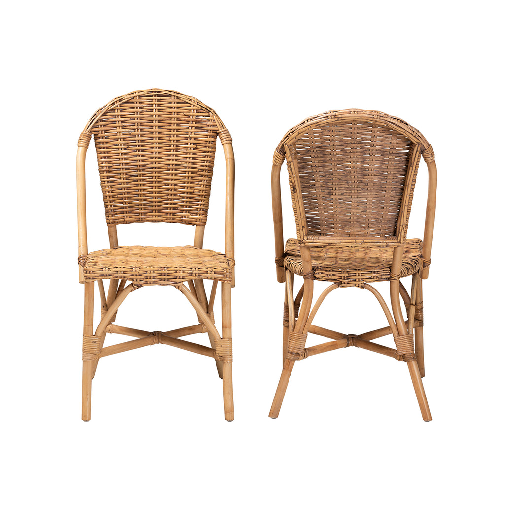 Neola Modern Bohemian Natural Rattan 2 Piece Dining Chair Set