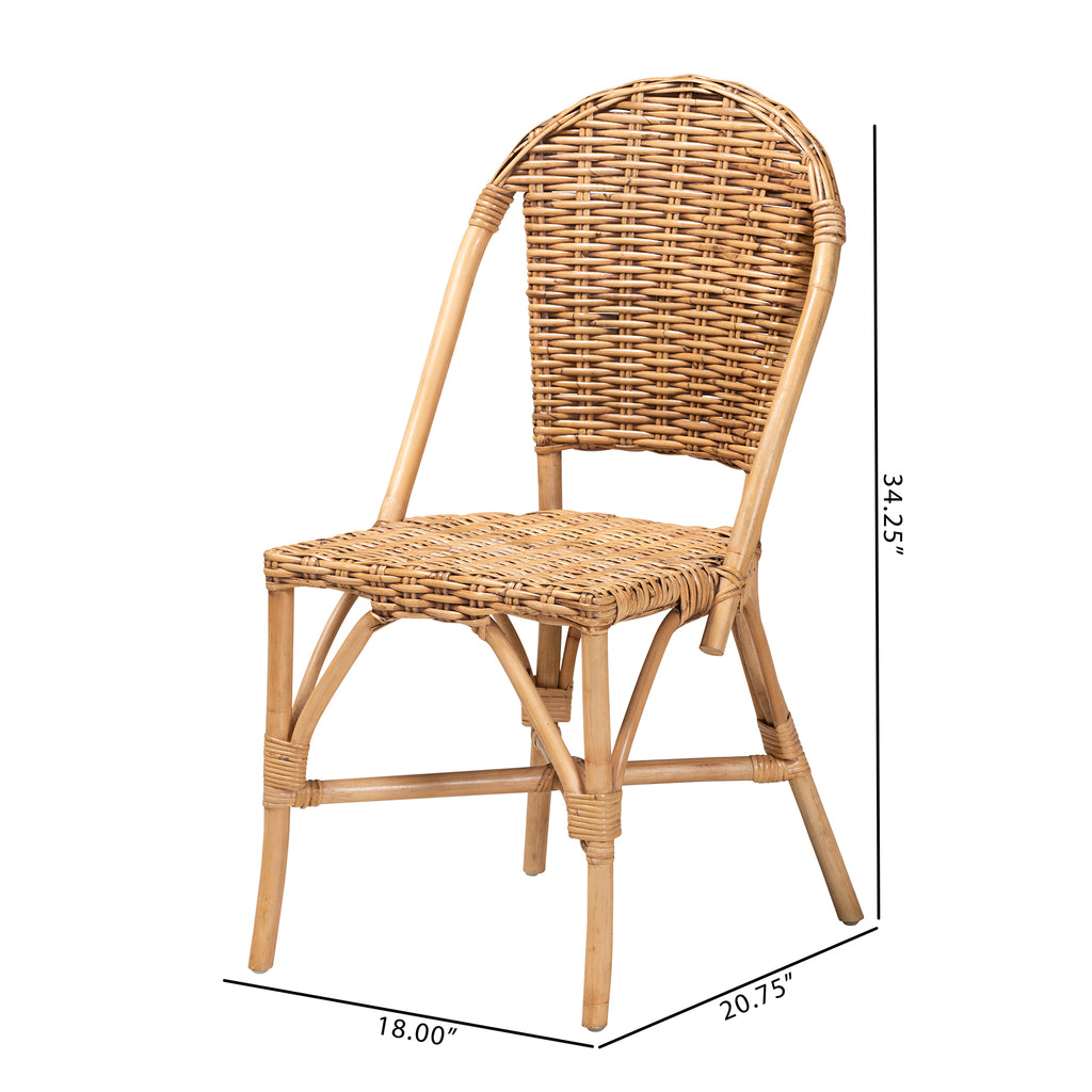 Neola Modern Bohemian Natural Rattan 2 Piece Dining Chair Set