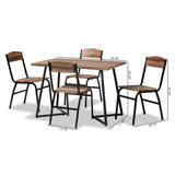 Roana Modern and Contemporary Walnut Brown Finished Wood and Black Metal 5-Piece Dining Set