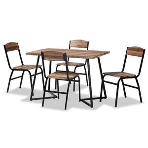 Roana Modern and Contemporary Walnut Brown Finished Wood and Black Metal 5-Piece Dining Set