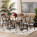 Roana Modern and Contemporary Walnut Brown Finished Wood and Black Metal 5-Piece Dining Set