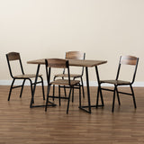 Roana Modern and Contemporary Walnut Brown Finished Wood and Black Metal 5-Piece Dining Set