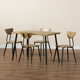 Gianetta Mid-Century Modern Oak Brown Finished Wood and Black Metal 5-Piece Dining Set