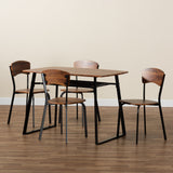 Elida Modern and Contemporary Walnut Brown Finished Wood and Black Metal 5-Piece Dining Set
