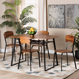 Elida Modern and Contemporary Walnut Brown Finished Wood and Black Metal 5-Piece Dining Set