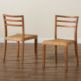 Baxton Studio Arthur Mid-Century Modern Walnut Brown Finished Wood and Natural Rattan 2-Piece Dining Chair Set