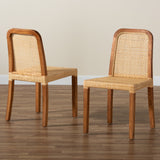 Baxton Studio Caspia Mid-Century Modern Walnut Brown Finished Wood and Natural Rattan 2-Piece Dining Chair Set