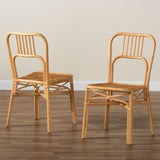 Baxton Studio Ivora Modern Bohemian Natural Brown Rattan 2-Piece Dining Chair Set