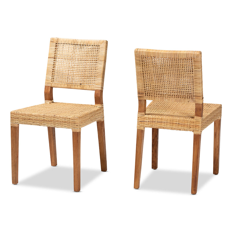 Lesia Modern Bohemian Natural Brown Rattan and Walnut Brown