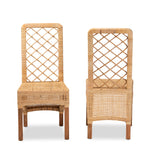 Baxton Studio Moscow Modern Bohemian Natural Brown Rattan and Walnut Brown Finished Wood 2-Piece Dining Chair Set