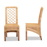 Baxton Studio Moscow Modern Bohemian Natural Brown Rattan and Walnut Brown Finished Wood 2-Piece Dining Chair Set