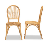 Baxton Studio Wina Modern Bohemian Natural Brown Rattan 2-Piece Dining Chair Set